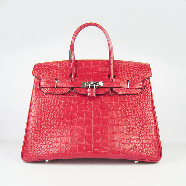 High Quality Fake Hermes Birkin 35CM Crocodile Veins Leather Bag Red 6089